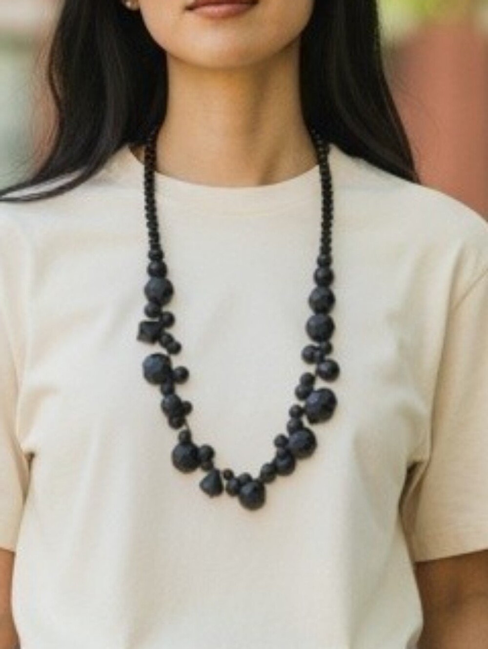 Black Faceted Bead Statement Necklace